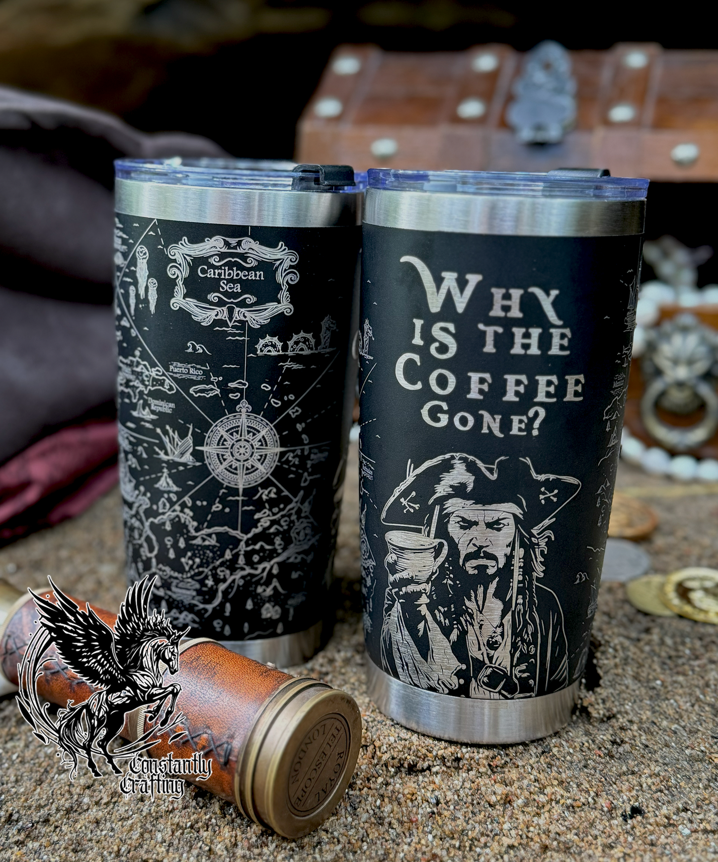 Why is all the Coffee Gone? Pirates and a map of the Caribbean.