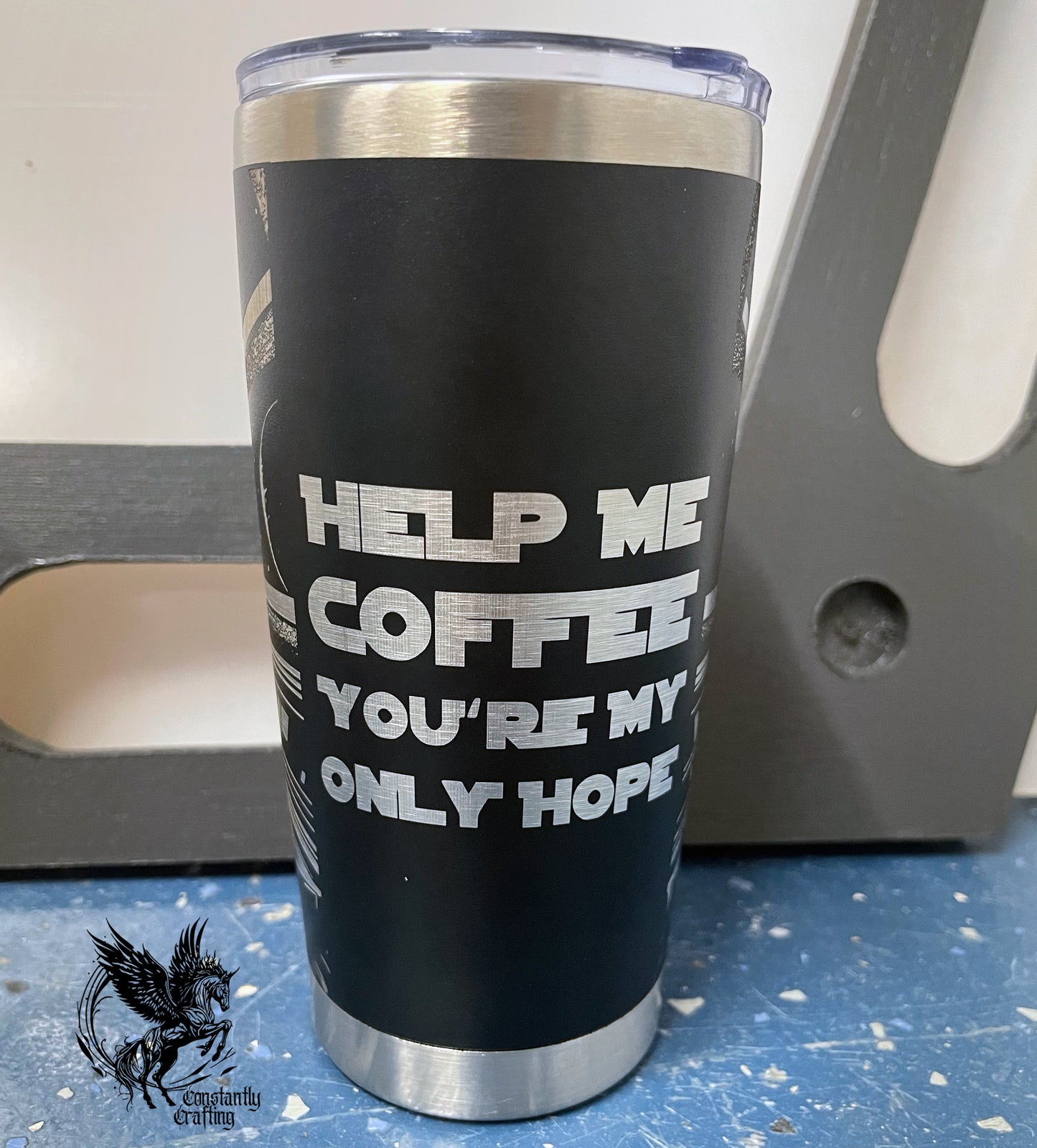 Help me coffee you're my only hope. Galactic 20oz tumbler.