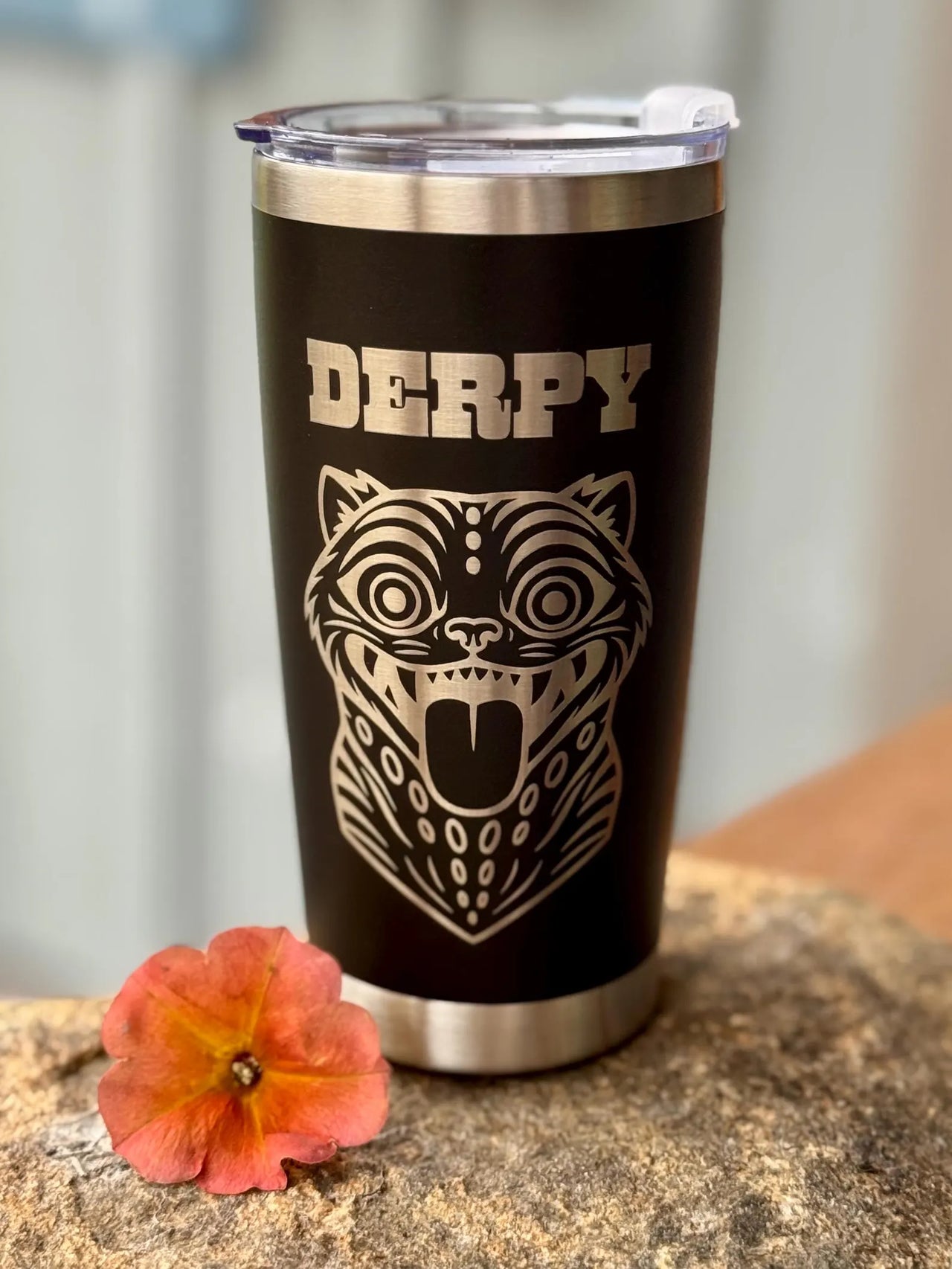 K-Pop Style Derpy Tiger Tumbler – Funny Anime Cat Cup, Stainless Steel Engraved Drinkware