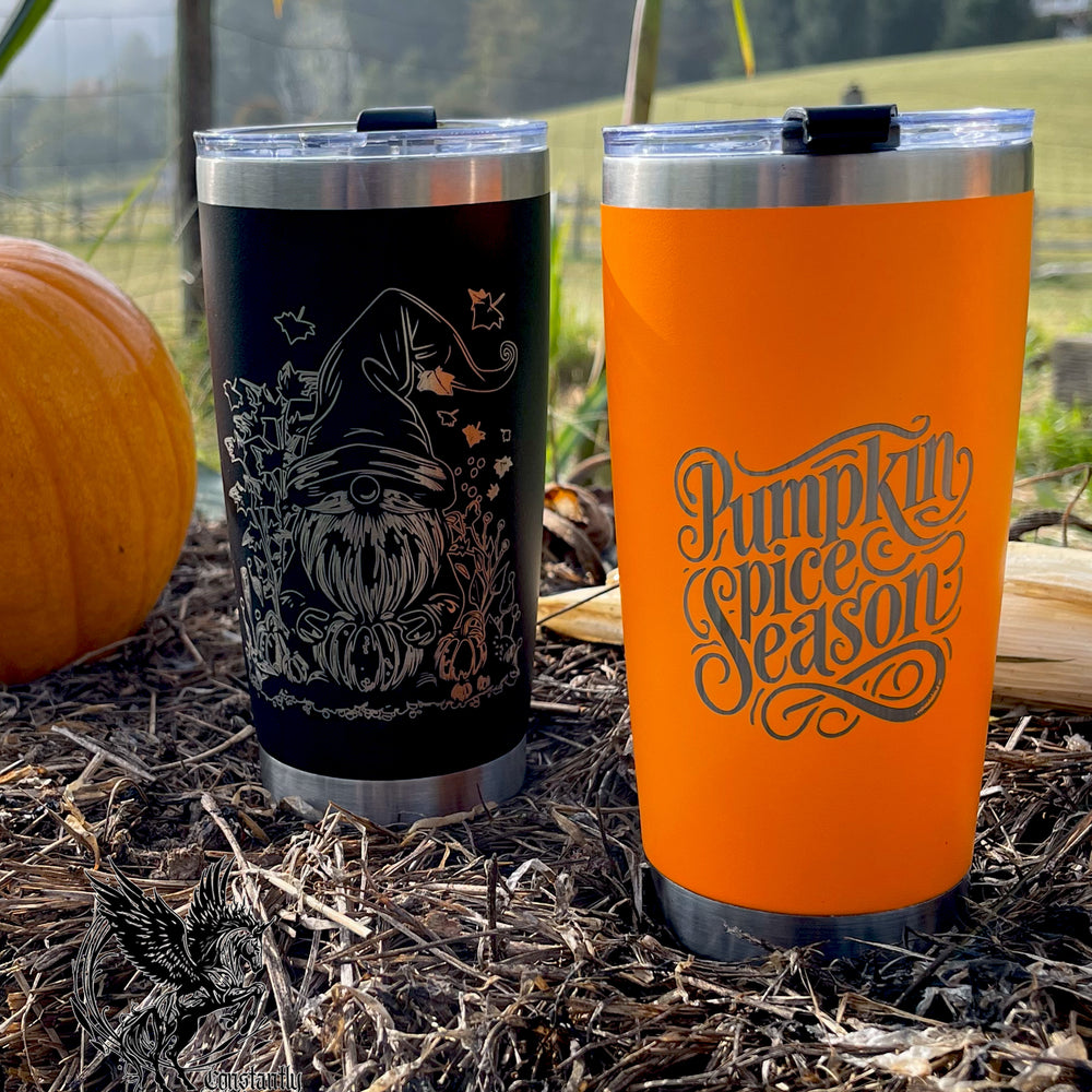 Pumpkin Spice Season Tumbler, Fall Drink ware, Cute Pumpkin Gnome 20oz Tumbler