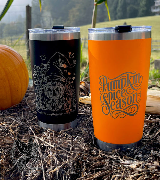 Pumpkin Spice Season Tumbler, Fall Drink ware, Cute Pumpkin Gnome 20 oz Tumbler