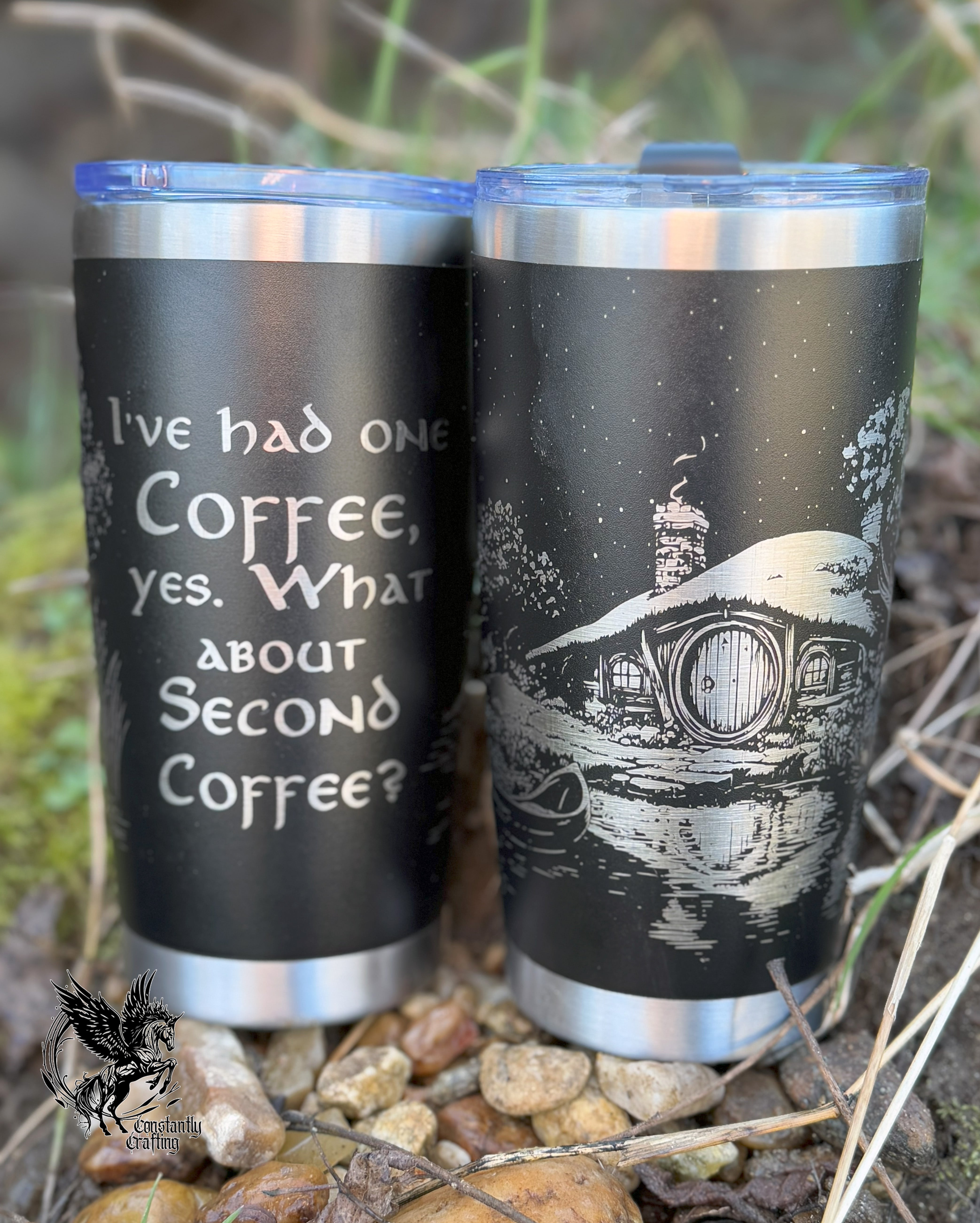 Halfling House Second Coffee laser-engraved tumbler